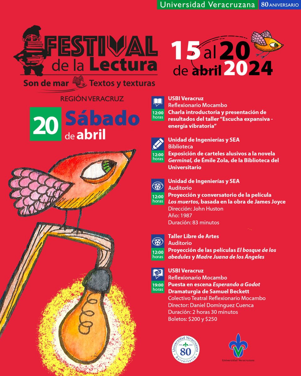 #ComunidadUV #RegiónVeracruz Asiste a las actividades de este sábado en el Festival de la Lectura 2024 'Son de mar: Textos y texturas'. Aquí encontrarás las sedes y los horarios. ¡Te esperamos!