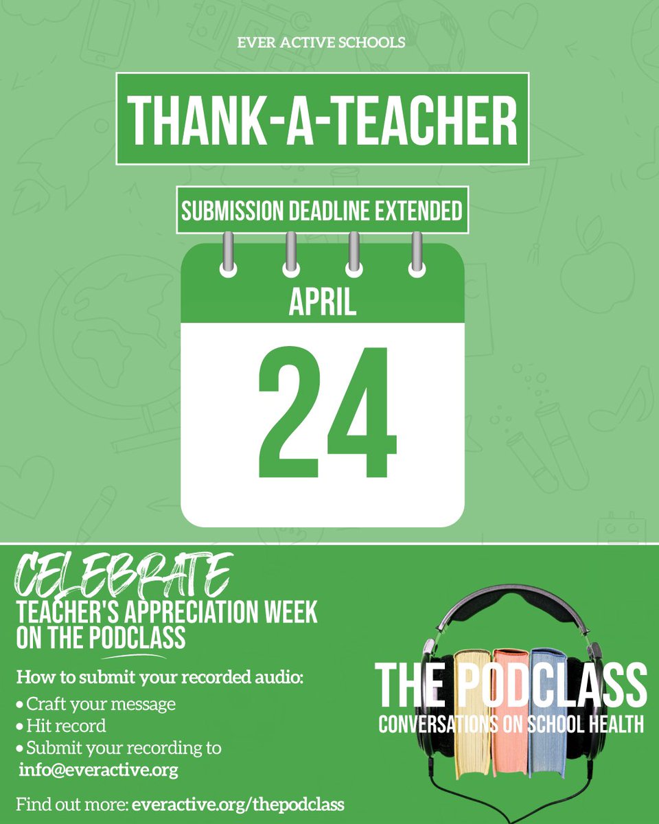 We're extending the submission deadline for our Teacher's Appreciation Week podcast. ✨Send your 1-2 minute recording to info@everactive.org with 'Teacher's Appreciation Week Submission' in the subject line. ❤️Let's honor those who inspire us!