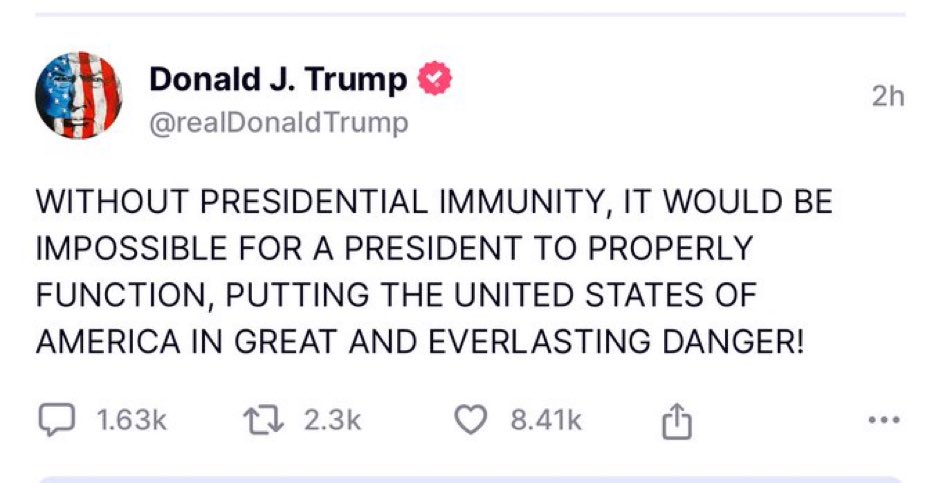 Trump believes a president can’t even FUNCTION, if he’s not immune from committing depraved acts of corruption… He legitimately sees that as the only reason for taking the job.