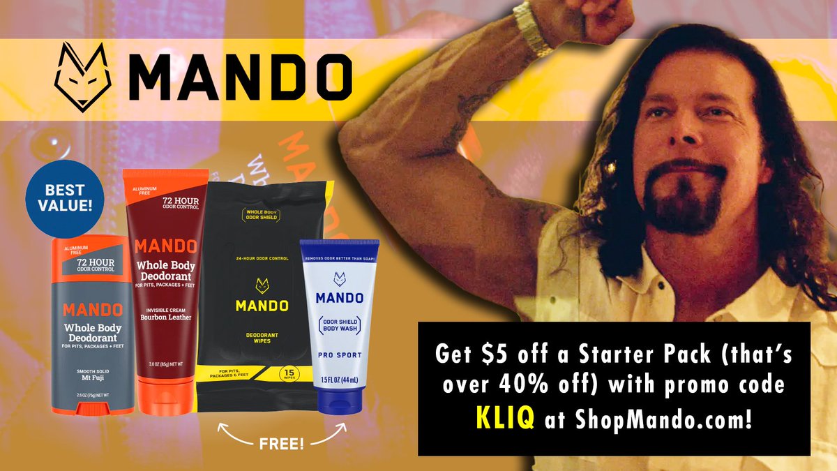 Get that #BigSexy like musk when you use Mando New customers get $5 off a Starter Pack (that’s over 40% off) with promo code KLIQ at ShopMando.com! #mandopod @RealKevinNash @KayfabeSean