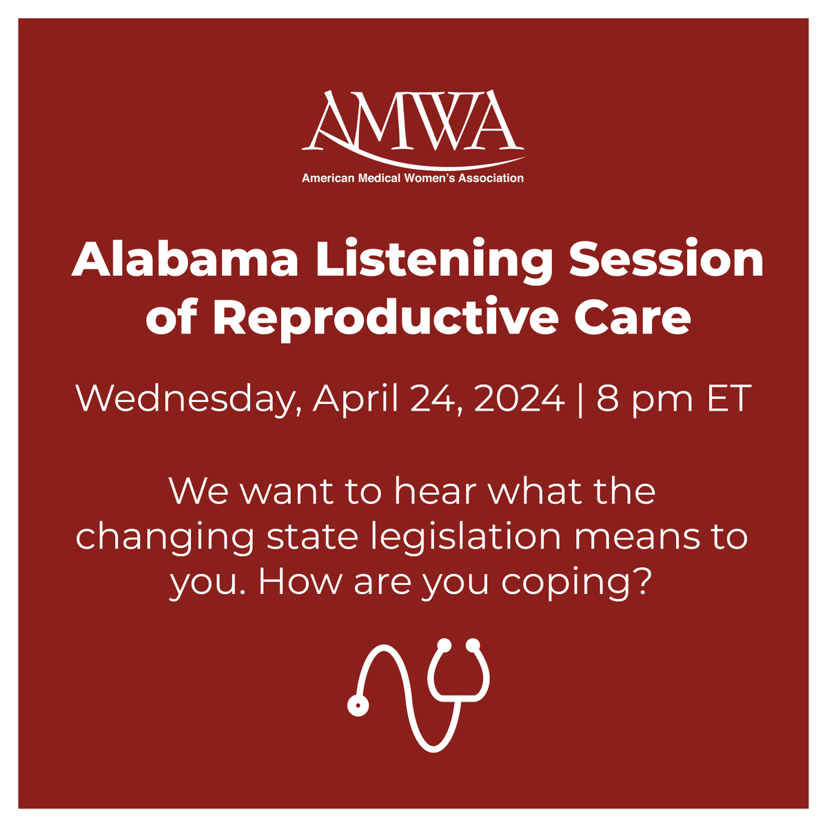AMWA advocates for access to quality healthcare for all. Reproductive care is healthcare. We applaud those who are dedicated to meeting patient needs. Share your thoughts at a Listening Session Wed APRIL 24 at 8pm ET: bit.ly/3wGAvNa #HealthCareForAll #WomenInMedicine