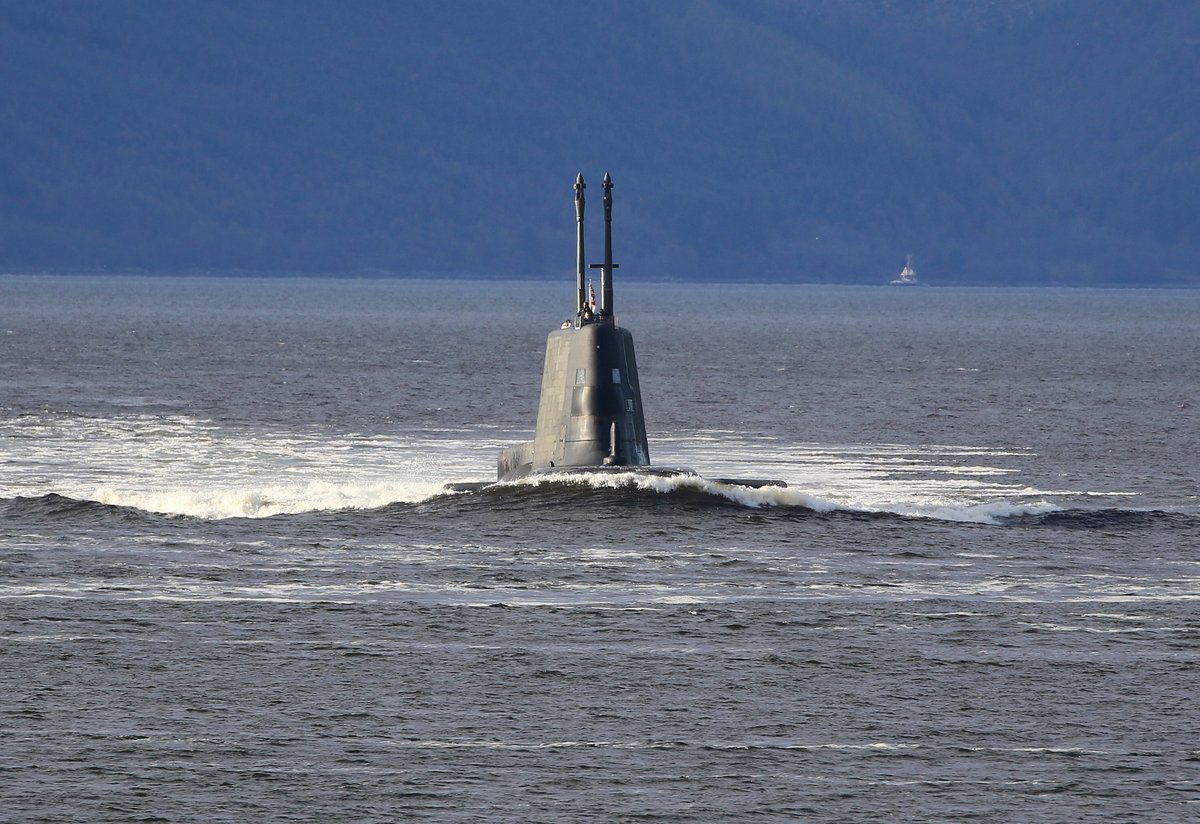 Royal Navy Astute class submarine departing Loch Long this evening #RoyalNavy #Navy #submarines #shipping