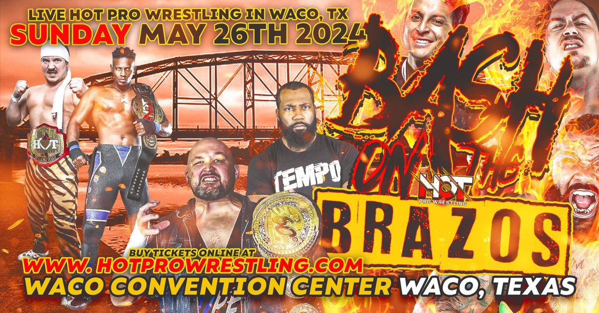 Hello Twitter!  LIVE PRO WRESTLING comes to the Waco Convention Center on Sunday, May 26th!

Tickets are going fast. Gets your today: hotprowrestling.com