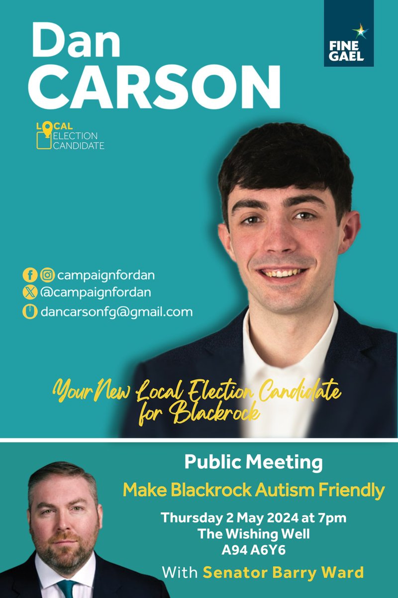Senator @barrymward and I are delighted to announce our campaign to make Blackrock an autism friendly town. We will work with local business leaders, parents, charities and most importantly those living their lives with ASD to hopefully make life that little bit easier.