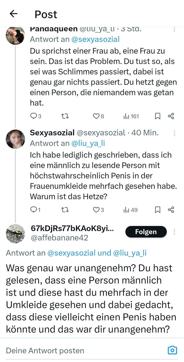 Was für ein fieses widerwärtiges Spiel diese frauenverachtenden Kerle jetzt spielen dürfen. Staatlich legitimiert dürfen sich Frauen der Aufdringlichkeit von Menschen mit Penis jetzt nicht mehr entziehen. Das wäre ja transfeindlich..