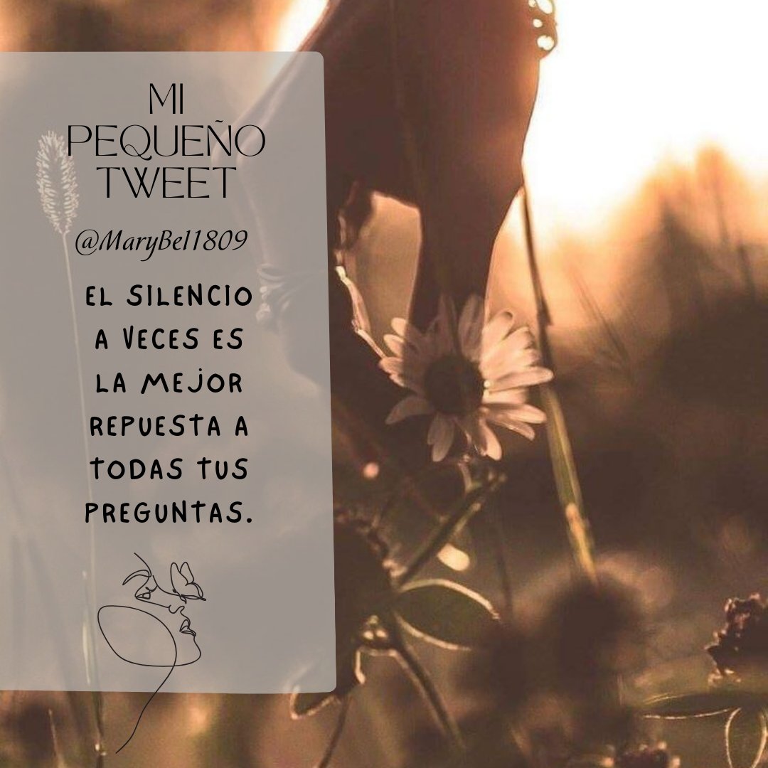 MI PEQUEÑO TWEET 
El silencio a veces es la mejor repuesta a todas tus preguntas. 

#MiPequeñoTweet #LíneasVerdaderas #MisLetras2024 #LYF15 #19deAbril2024
