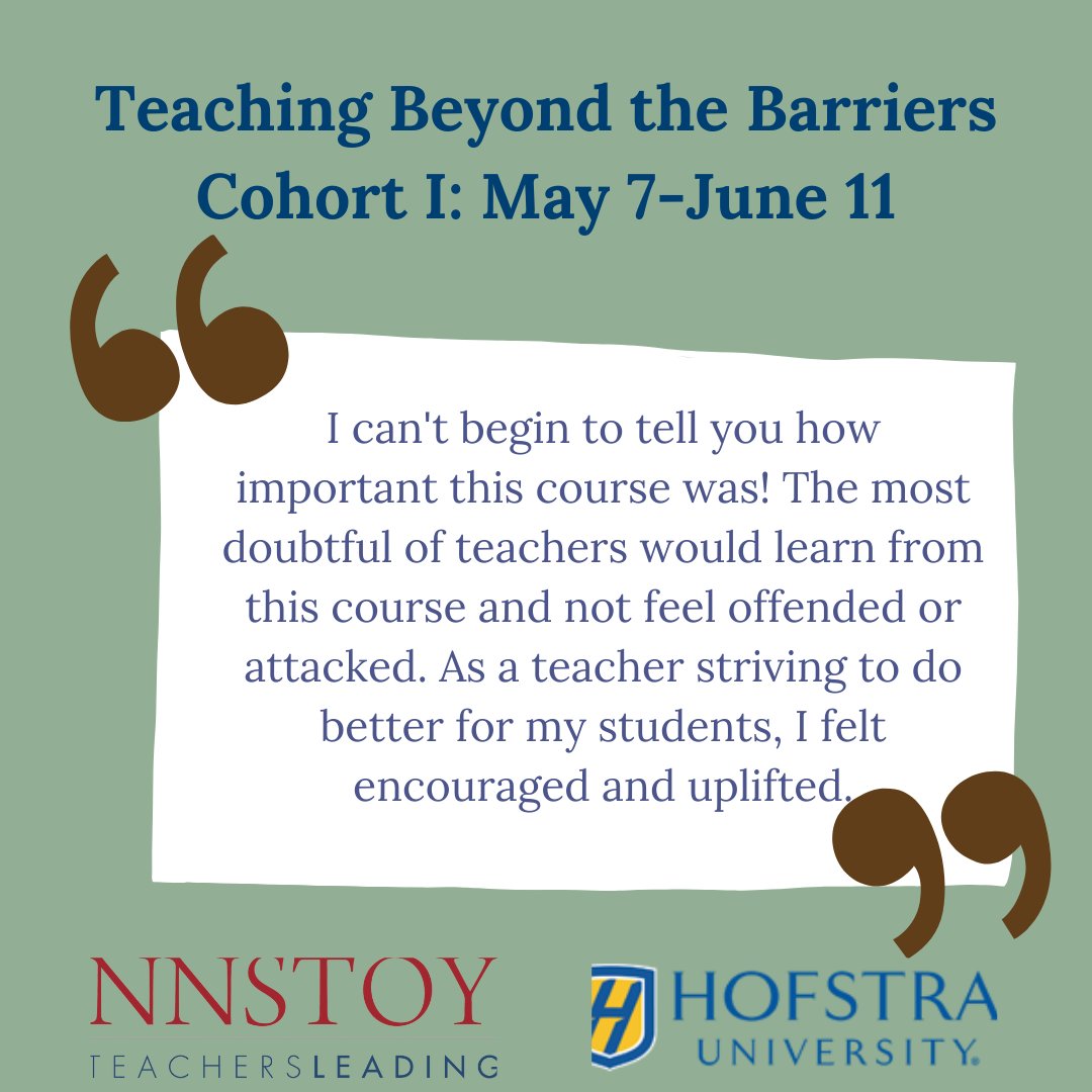 The Teaching Beyond the Barriers Course addresses the need to empower educators to become agents of change. We are excited to work with @hofstrau School of Education to bring this to educators across the country. Click to learn more. hofstra.edu/education/teac…