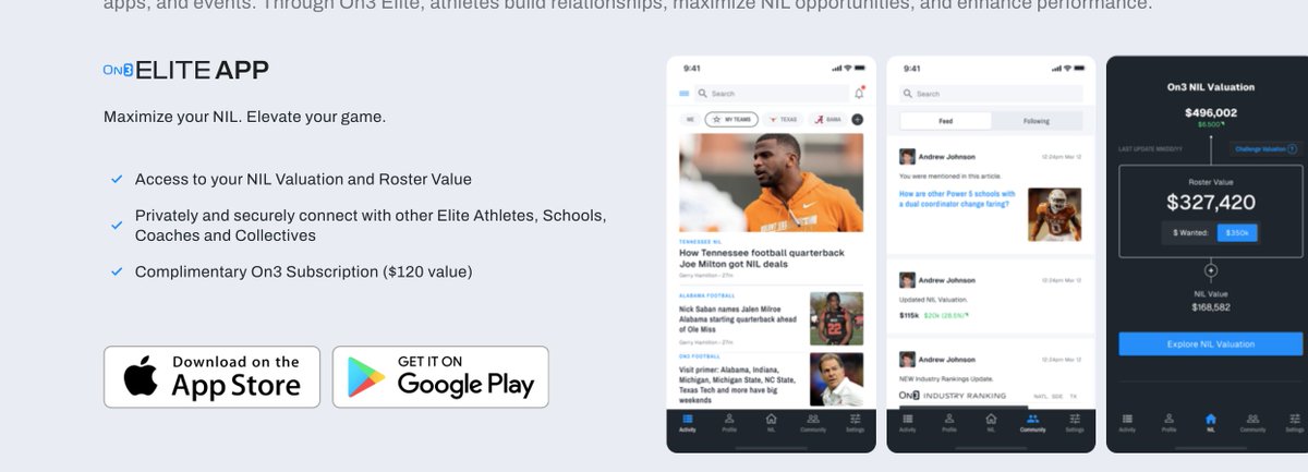 Athlete PSA: Next week, we will release alerts/notifications to your #fortheathlete app -- @On3Elite. You will be auto-alerted every time... + On3 Articles written about you + Change in NIL Valuation + Rankings update from On3, Rivals, ESPN and 247 + NIL deal opportunities from