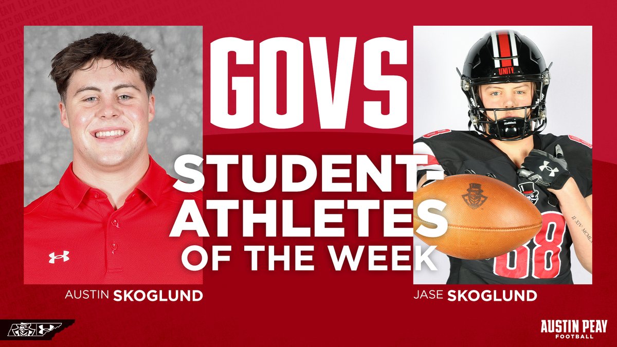 GovsFB's tweet photo. 𝗚𝗢𝗩𝗦 𝗦𝗧𝗨𝗗𝗘𝗡𝗧-𝗔𝗧𝗛𝗟𝗘𝗧𝗘𝗦 𝗢𝗙 𝗧𝗛𝗘 𝗪𝗘𝗘𝗞 🎩🏈📚

Shoutout to the Skoglund Brothers, @SkoglundAustin and @JaseSkoglund, for taking care of business on and off the field!

#GovEffect | #LetsGoPeay https://t.co/9tvh97b3mW
