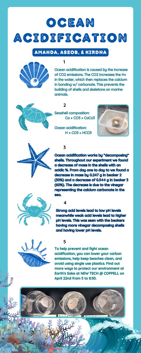 During #ChemAtNTHC we were researching ocean acidification. It was great learning how to take care of the earth while as a part of our #NTHCinnovate curriculum. Be sure to visit #forearthssake2024 in order to learn more about how to take care of our environment!