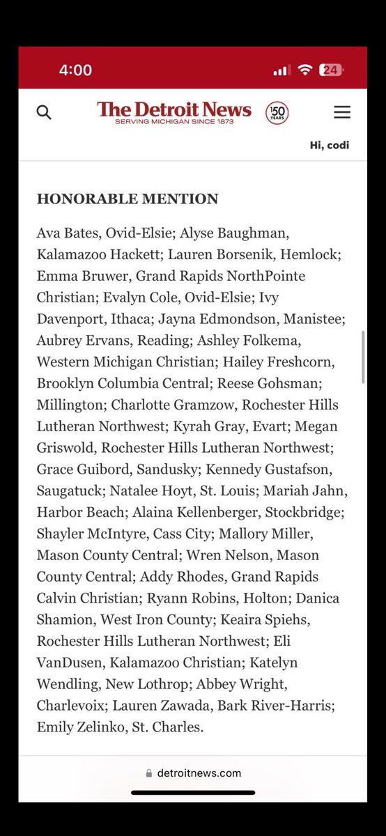 Congratulations Aubree Ervans!  Another All-State recognition!  <a href="/aubree_ervans/">Aubree Ervans</a>
