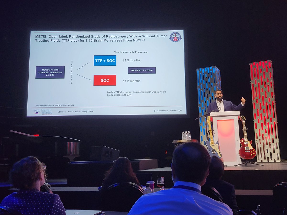 TTF in NSCLC. Dr. @JSabari attempts to unpack this intriguing therapy and dissect the LUNAR study results and other TTF studies at #TexasLung24. Interpretation challenging in setting of evolving standard of care but confirmatory studies are ongoing