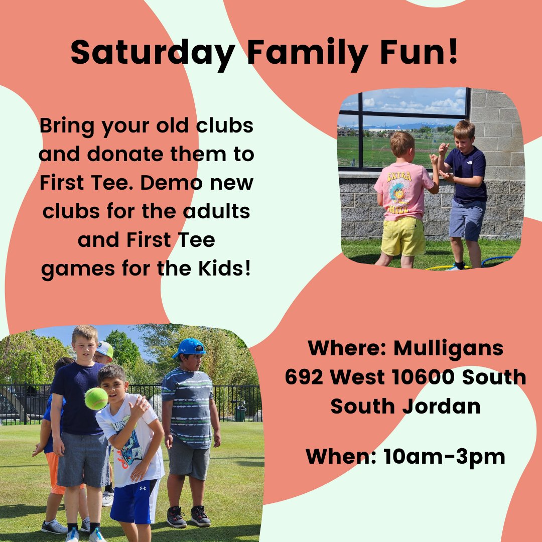 Looking for something fun to do tomorrow April 20th? Bring the whole family down to Mulligans to demo clubs, donate your old ones and play First Tee games for the kids. #Utahgolf