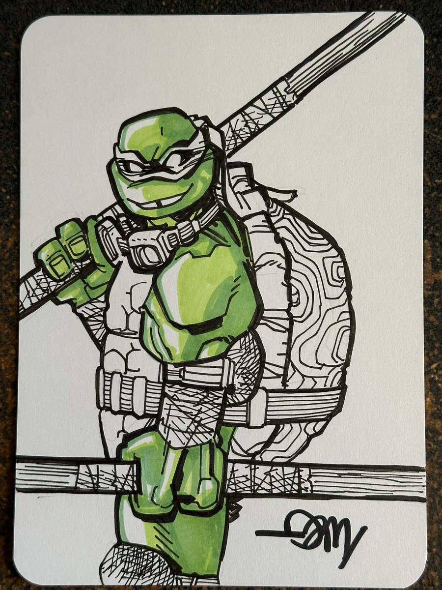 Back on my B.S. #TMNT #Donny #EastmanAndLaird #IDW #TooCartoony #ComicsAreForEveryone 5x7 wind down drawing after work today