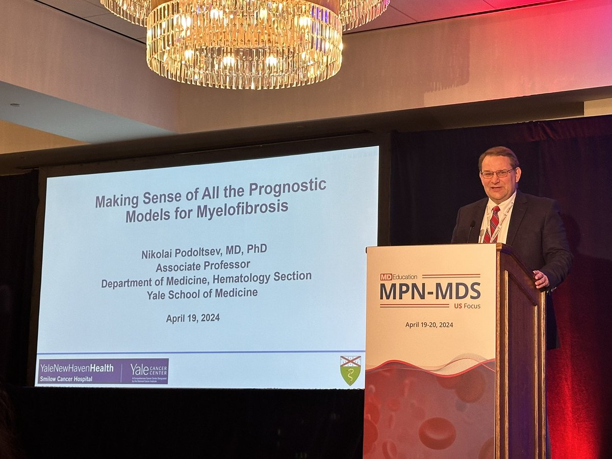 Dr Ruben Mesa @mpdrc giving an outstanding talk on JAK inhibitors for myelofibrosis #MFsm joined by panelist Dr Nikolai Podoltsev @YaleCancer who also summarized all prognostic scores with excellent moderatation by Dr @bose_prithviraj at @_MDEducation #MDSsm & #MPNsm meeting