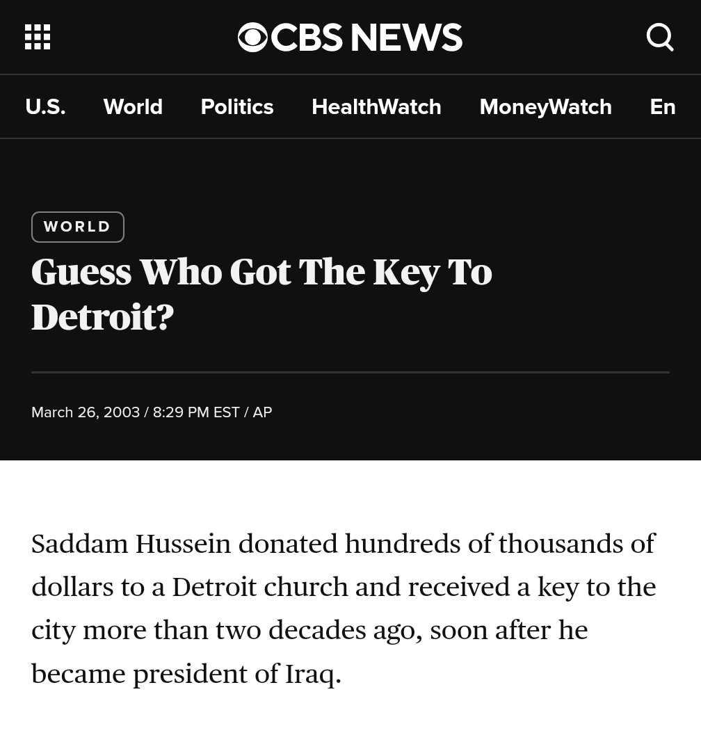 mbmdeen's tweet photo. @mohamedshia @CountyExecEvans @assadturfe @SamHBaydoun @AlabasFarhat @al_jaffaary More than Iraqi heads-of-state visiting Detroit, in 1980, Detroit's Mayor Coleman A. Young gifted Iraq a key to the city following Iraq's donation of $500,000 to the Chaldean community to establish a Chaldean Catholic Church in Detroit. https://t.co/SVB4I8jIJa