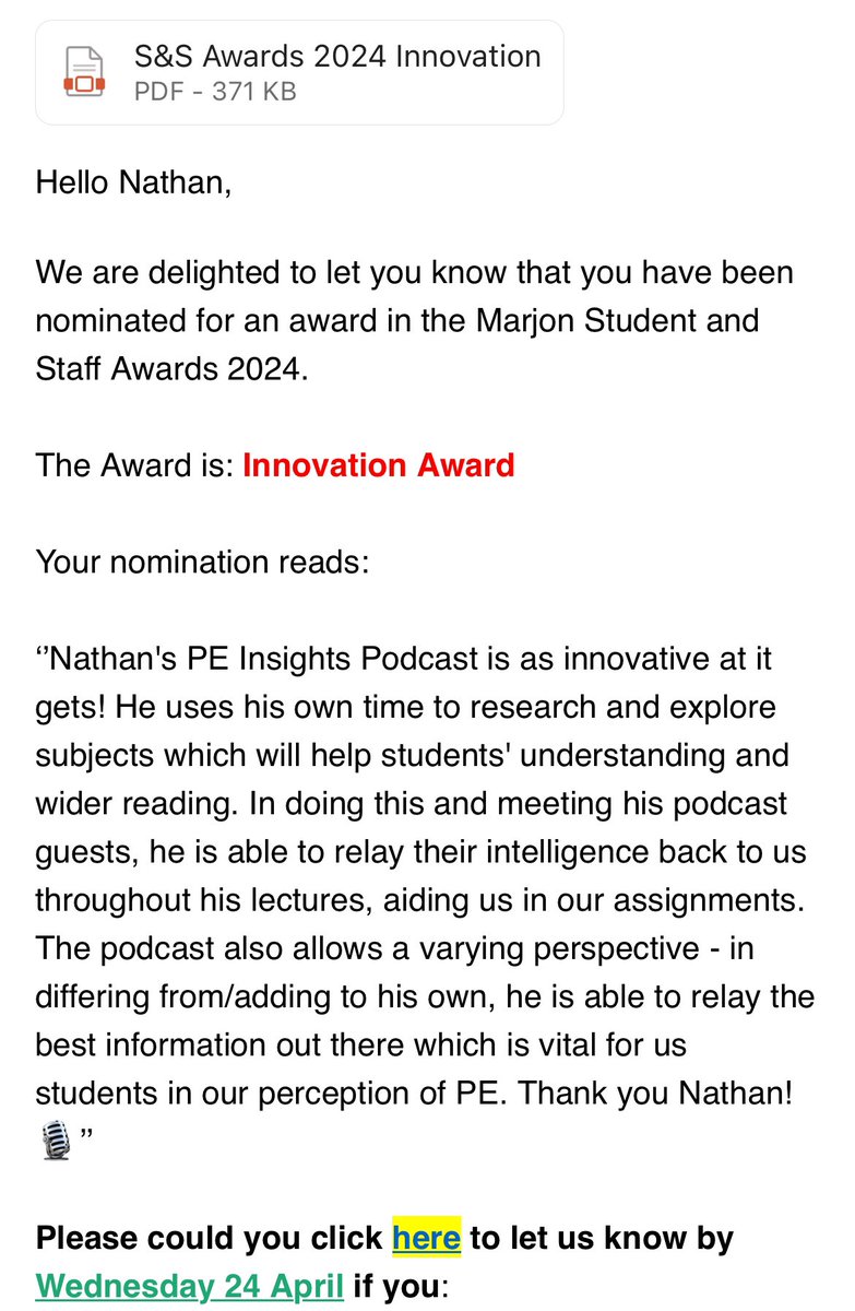 So… this is cool. One of the main reasons why I started the @PE_Insights_Pod - thank you for the nomination! @marjonuni @MarjonTEP