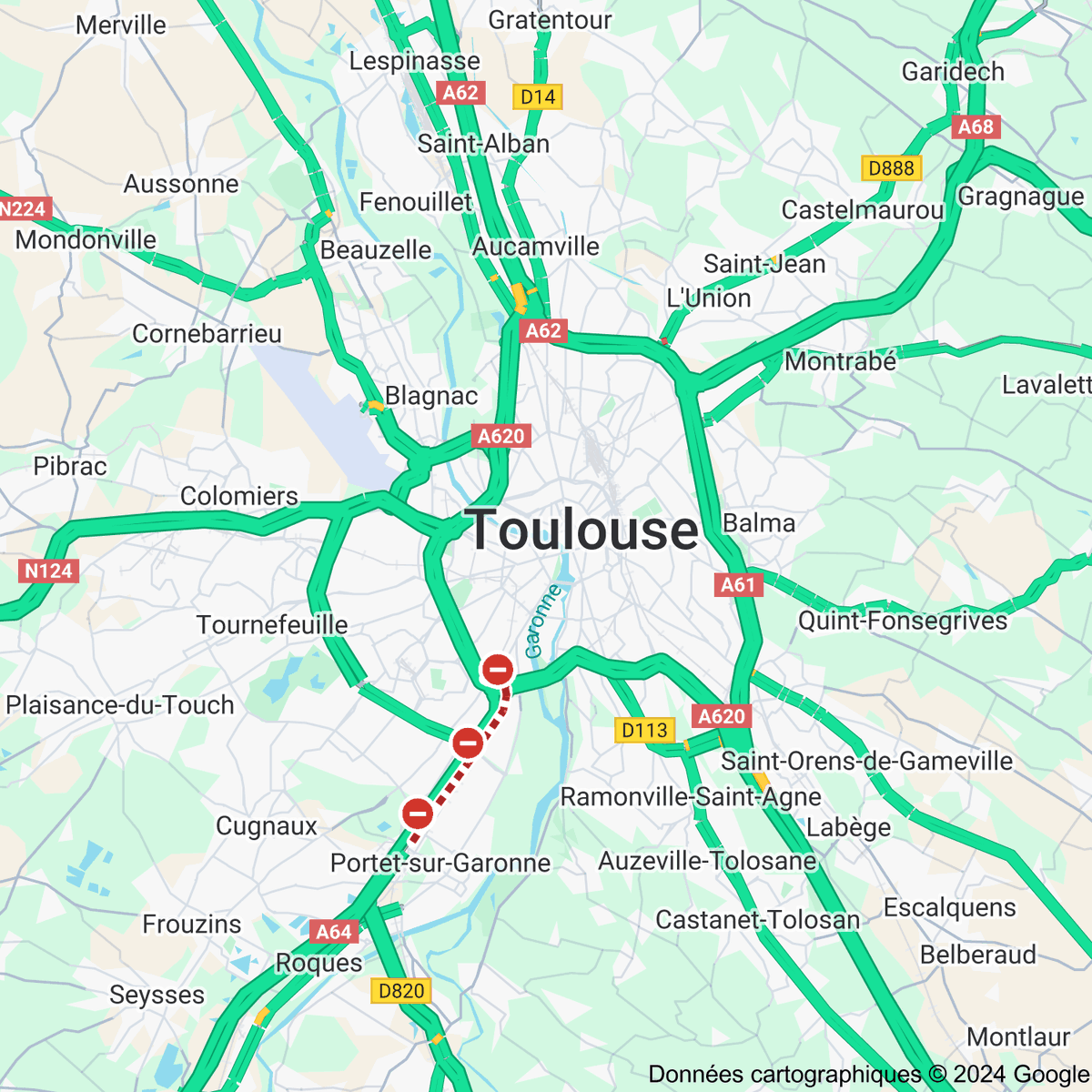 [FLASH 23:30] Trafic routier à Toulouse - toulousetrafic.com #Toulouse #ToulousePeriph #InfoTrafic