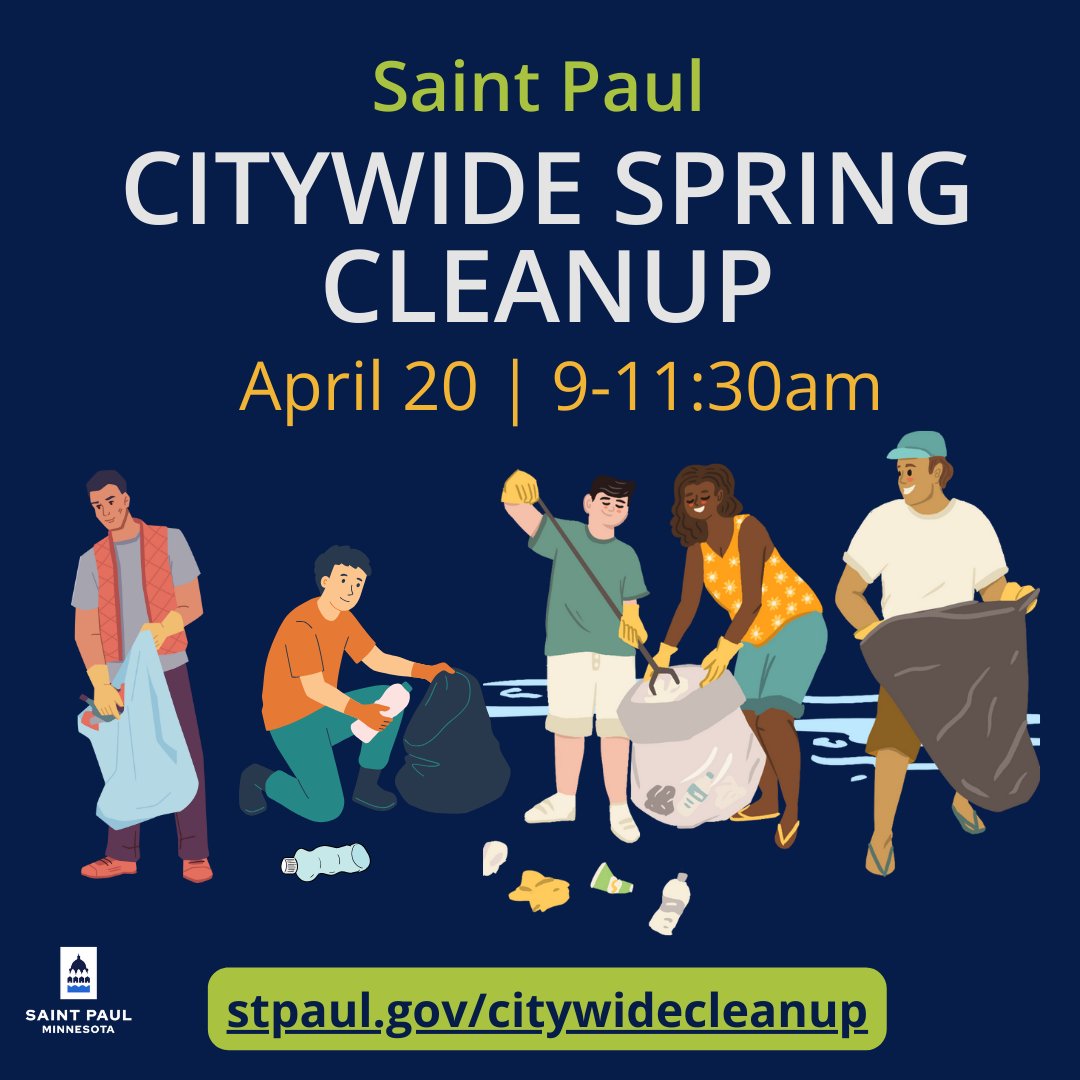 Come together with your friends and neighbors to celebrate Earth Day by cleaning up litter in our parks and neighborhood streets at the Citywide Spring Cleanup tomorrow, April 20 from 9-11:30am. Join us at one of 33 kickoff locations around the city: stpaul.gov/citywidecleanup
