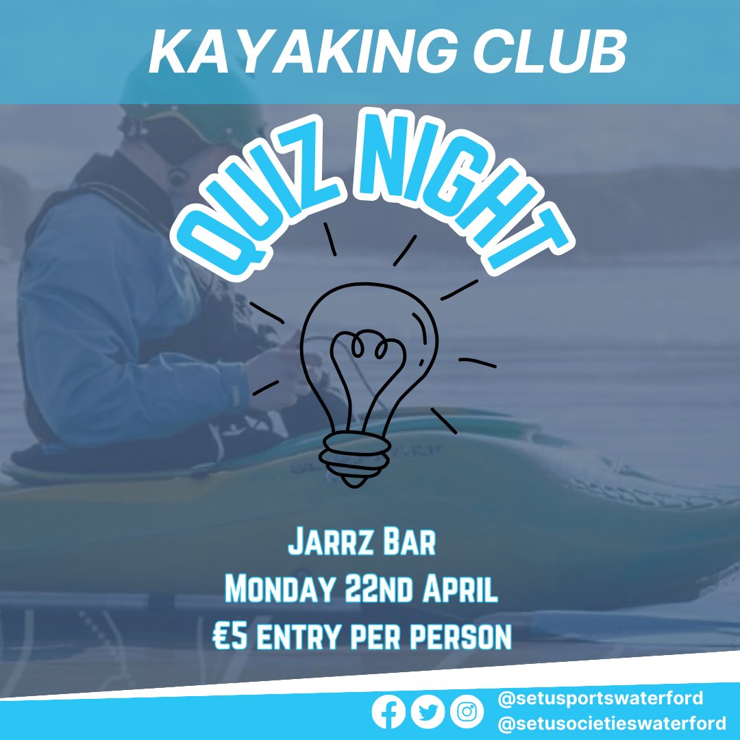 📣QUIZ NIGHT📣 Not heading to the races and looking for something to do? Or looking for something fun after the races finish🤔? Join our Kayaking Club in Jarrz for their quiz night on Monday April 22nd Entry is €5 per person on the door💯 Do not to miss out🥳