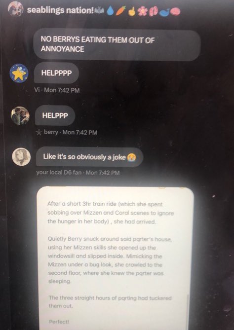 userc783drrkw's tweet photo. • sngc believing the person who was pqrting was another minor(17) when writing the fic (1)
• saying robin should 🎋ts, (2)
• talking about writing a fic about iona (under a fake name-fiona) (3)
• and laughing about the fic when they knew iona was uncomfortable https://t.co/Y0gta3arJ4