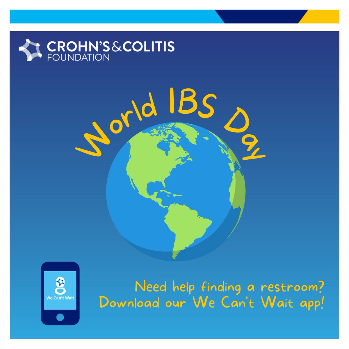 💫 Shining a light on World IBS Day 2024! 💫 Join us in raising awareness and supporting those with Irritable Bowel Syndrome. If you struggle with IBS, check out our We Can't Wait app for easy access to public bathrooms. 💚 #WorldIBSDay2024 bit.ly/3Q4K4fF