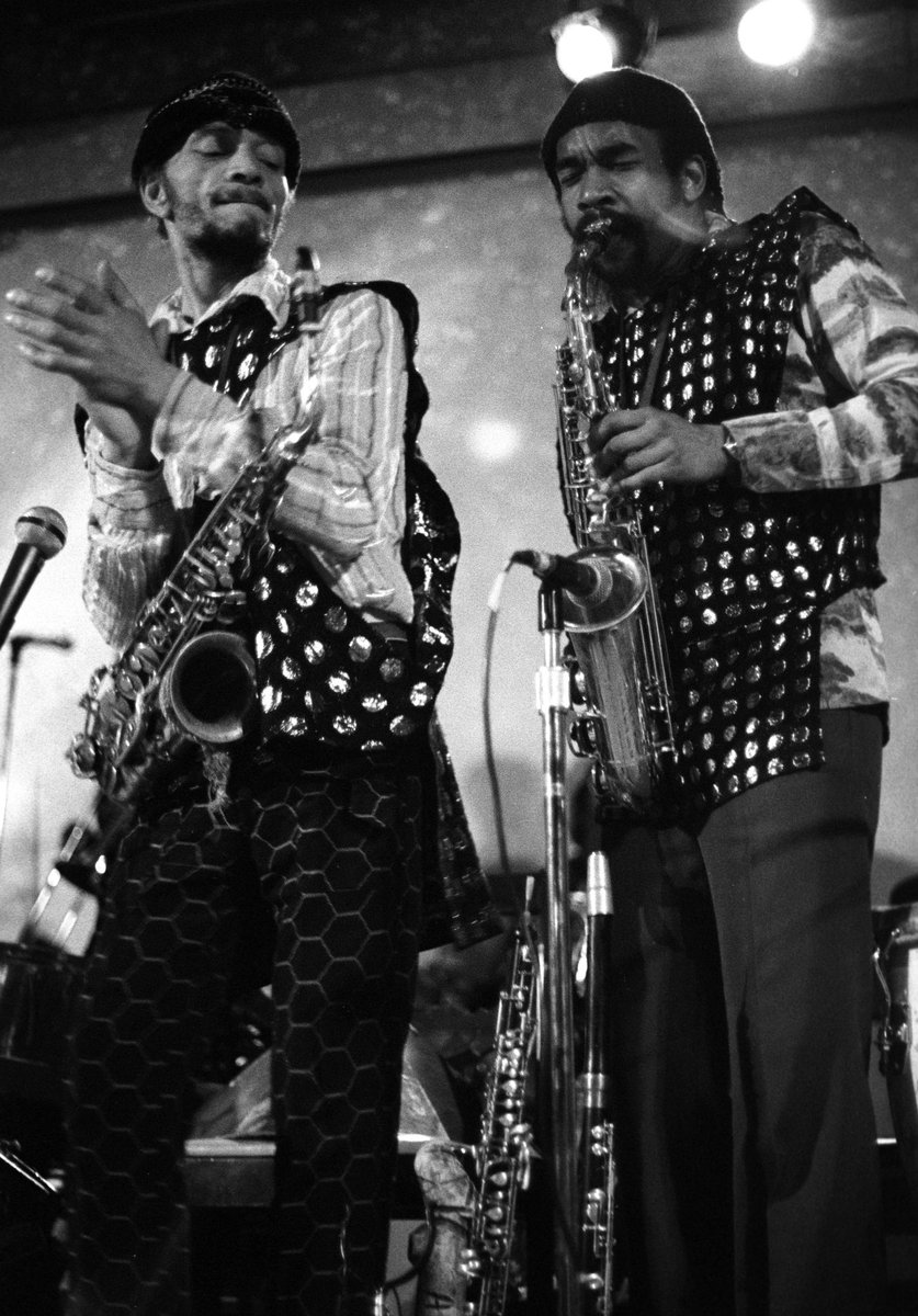 SunRaUniverse's tweet photo. Marshall Allen and Danny Davis with Sun Ra Arkestra at The Michigan Union - July 1977 - photo Peter Yates https://t.co/Oil72wLU8R