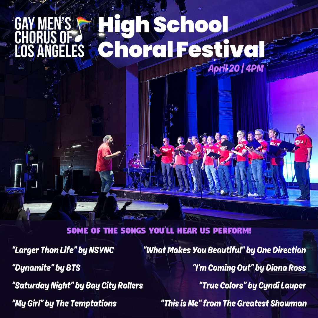 🎵 See us for FREE this Saturday at #GMCLA’s first-ever High School Choral Festival, and hear some of the BEST of the Chorus, including these songs! For event details and to register for your free tickets, visit gmcla.org/schedule (registration required to attend) 🌈 🎶