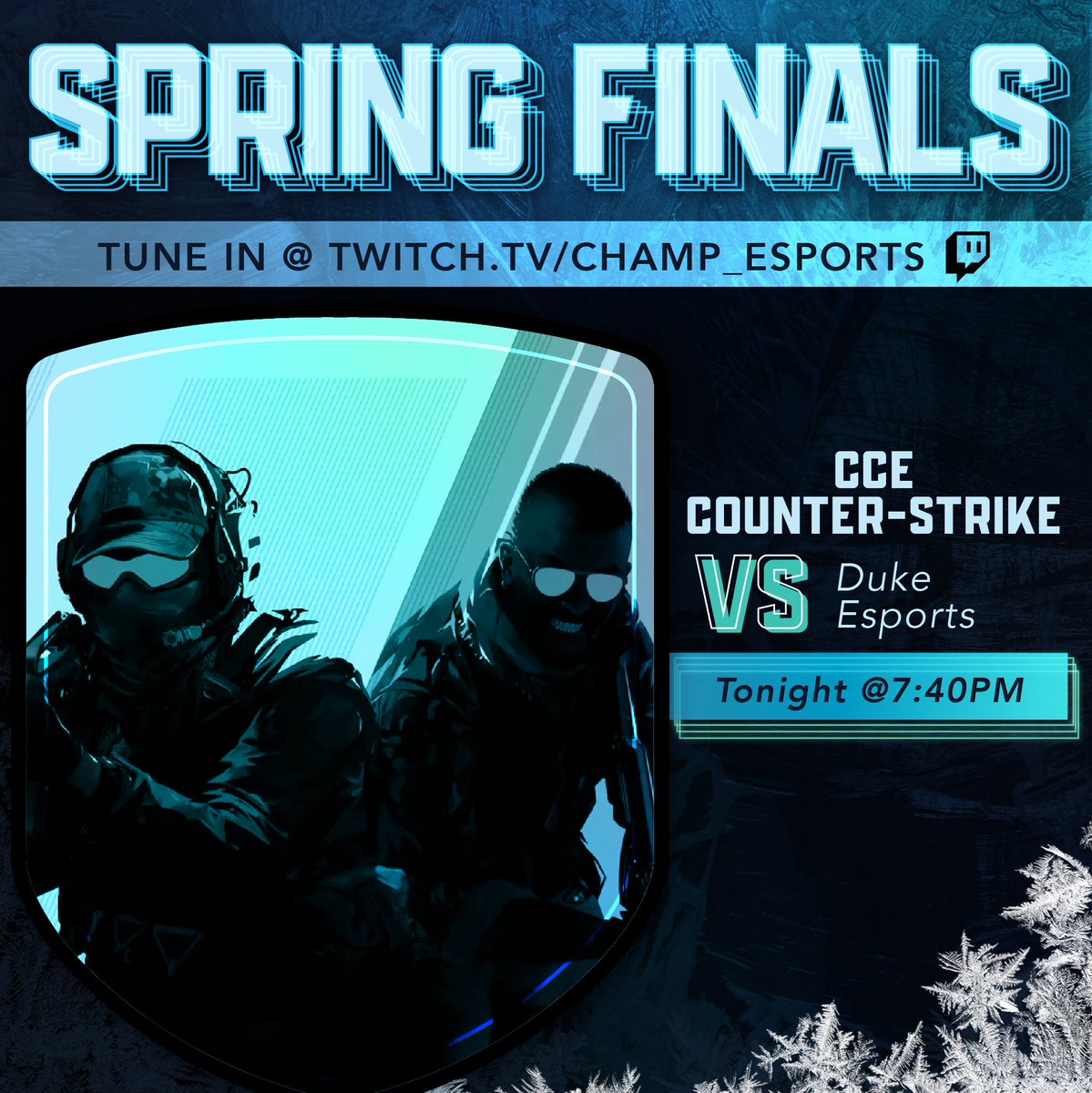 Champ_Esports's tweet photo. 🚨ANOTHER Spring Finals!?🚨

Our very own CS2 team is playing in their NACE Spring Finals! In 2 hours tune in and watch them face off against Duke, in what is guaranteed to be an amazing match!

⏰: 7:40pm
⚔️: Duke
📺: https://t.co/7lcGkqJURF

#GoChamps https://t.co/LF4f6AWsyx
