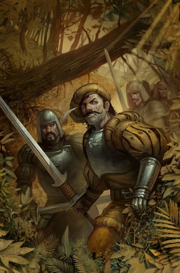 A motley, grim-faced group of Averland Greatswords travels through one of the haunted, Beastmen-infested forests of the Empire.🔨

This art comes from the excellent comic book 'Forge of War', written by Dan Abnett. It's a must-read for any fan of Warhammer Fantasy.
#WarhammerArt