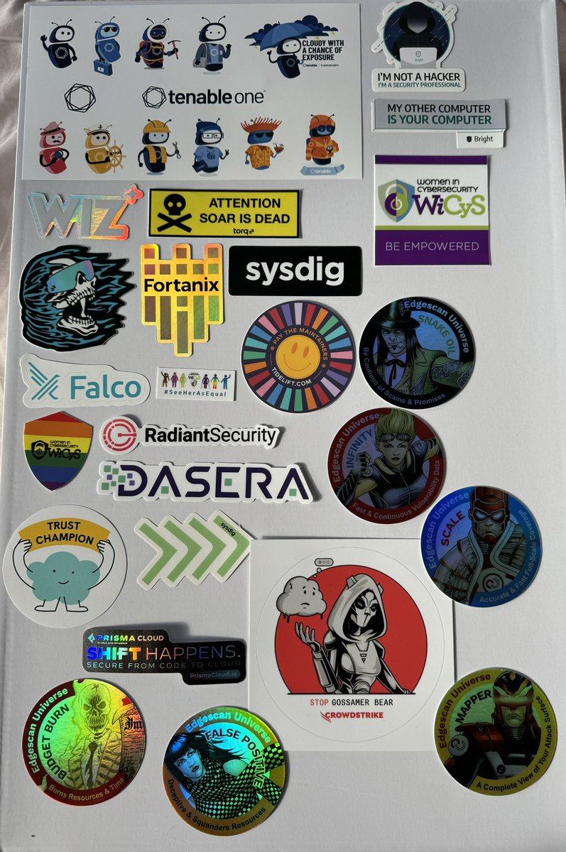 Which exhibitor had the best sticker at the #OfficialCybersecuritySummit in Waltham? ##CRAEvents #CSSWaltham @TenableSecurity @radiant_sec @torq_io @edgescan @prisma @fortanix @sysdig @WiCySorg @CrowdStrike @BrightAppSec @DaseraInc @wiz_io @tidelift @TrustCloudAI