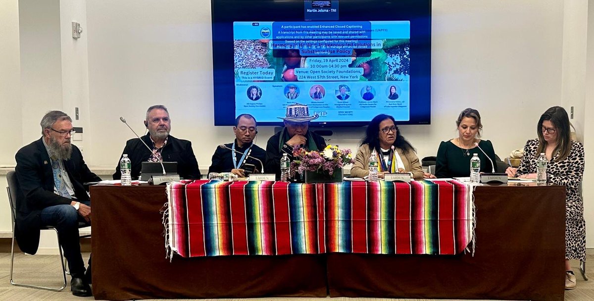 @ScottADAC Prof James Ward, Binota Dhamai (EMRIP), Dario Montalvo (UNPFII) & Ambassador Torres, Permanent Representative of Columbia to the UN & Philomena Kebec speaking at the side event on Indigenous Solutions in Drug Policy today at UNPFII