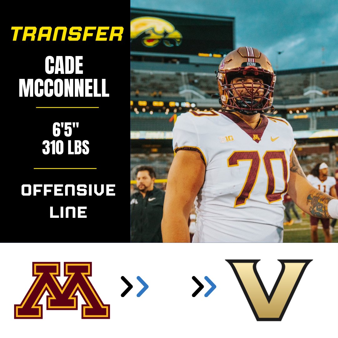 🚨TRANSFER ALERT🚨 Vanderbilt adds some much-needed OL depth via the transfer portal in Minnesota transfer Cade McConnell, who is already quite familiar with the Commodores⬇️ 🔗vanderbilt.rivals.com/news/minnesota…