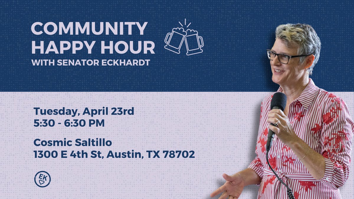 Couldn't make it to our Coffee Jolt? No worries. Swing by Cosmic Saltillo on East 4th this Tuesday (4/23) for Community Happy Hour at 5:30pm. We’ll catch up over some drinks. See you there! 🍻 #txlege