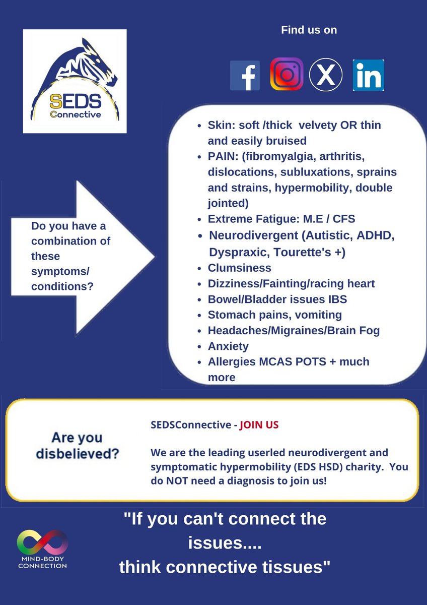 Are you believed? We are the leading vol. charity for neurodivergence and symptomatic hypermobility (EDS HSD pgJH) We would love you to follow us or join us 🙂