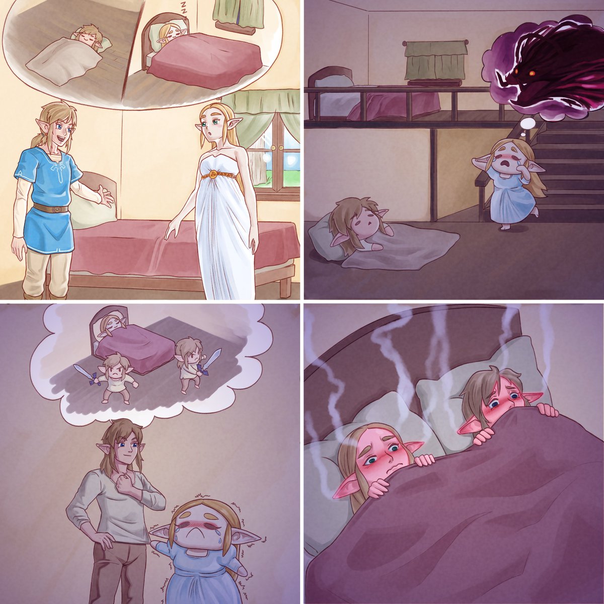 Link's and Zelda's first time sleeping in the same house (neither of them slept that night) #Zelda  #zelink #リンゼル #totk #ゼルダの伝説