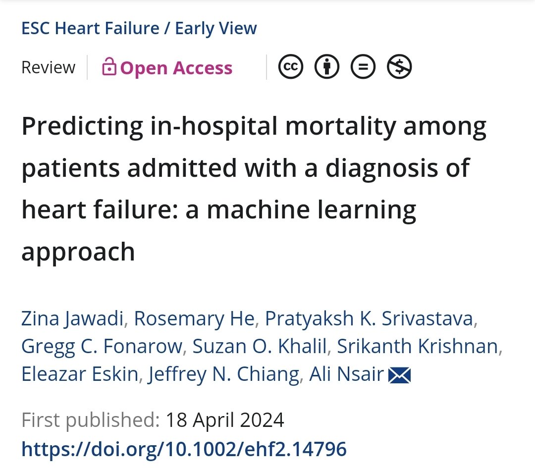 Ali Nsair, MD (@alinsairmd) on Twitter photo Great work by our team <a href="/UCLAHealth/">UCLA Health</a> on using #AI Machine Learning approach to predict mortality in admitted heart failure patients. <a href="/gcfmd/">Gregg Fonarow MD</a> <a href="/SrivastavaPrat/">Pratyaksh Srivastava, MD</a>
<a href="/ESC_Journals/">European Society of Cardiology Journals</a>
onlinelibrary.wiley.com/doi/10.1002/eh⦠Great work by our team <a href="/UCLAHealth/">UCLA Health</a> on using #AI Machine Learning approach to predict mortality in admitted heart failure patients. <a href="/gcfmd/">Gregg Fonarow MD</a> <a href="/SrivastavaPrat/">Pratyaksh Srivastava, MD</a>
<a href="/ESC_Journals/">European Society of Cardiology Journals</a>
onlinelibrary.wiley.com/doi/10.1002/ehā¦