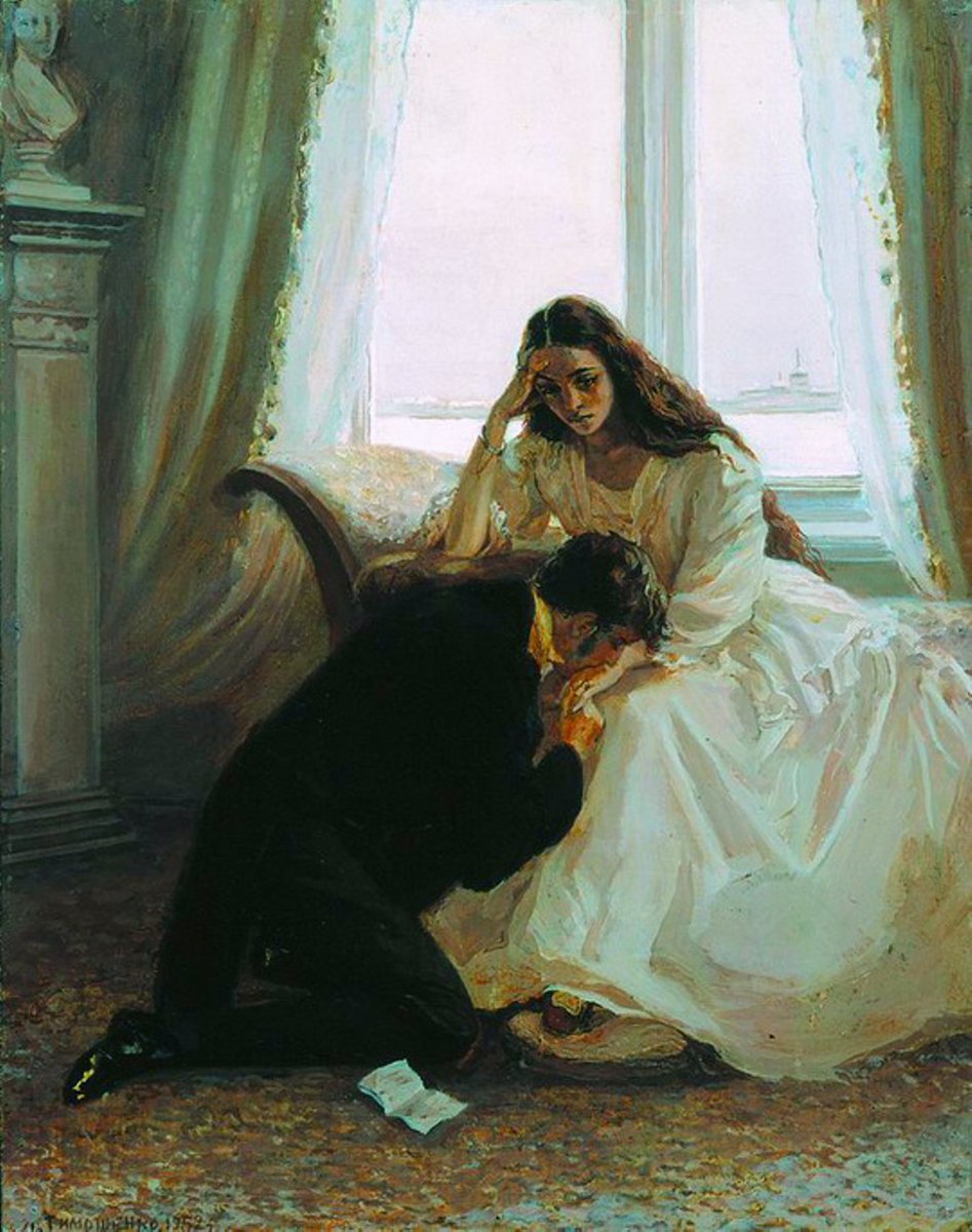 Yıllar Sonra Tatyana ve Onegin Lidia Timoşenko Aleksander Puşkin'in Yevgeni Onegin eserinden bir sahne. 1820'lerde Eugene Onegin, hayatı balolar, konserler, partiler ve daha fazlasından ibaret olan sıkılmış bir Petersburg züppesidir. Zengin amcasının ölümü üzerine kendisine