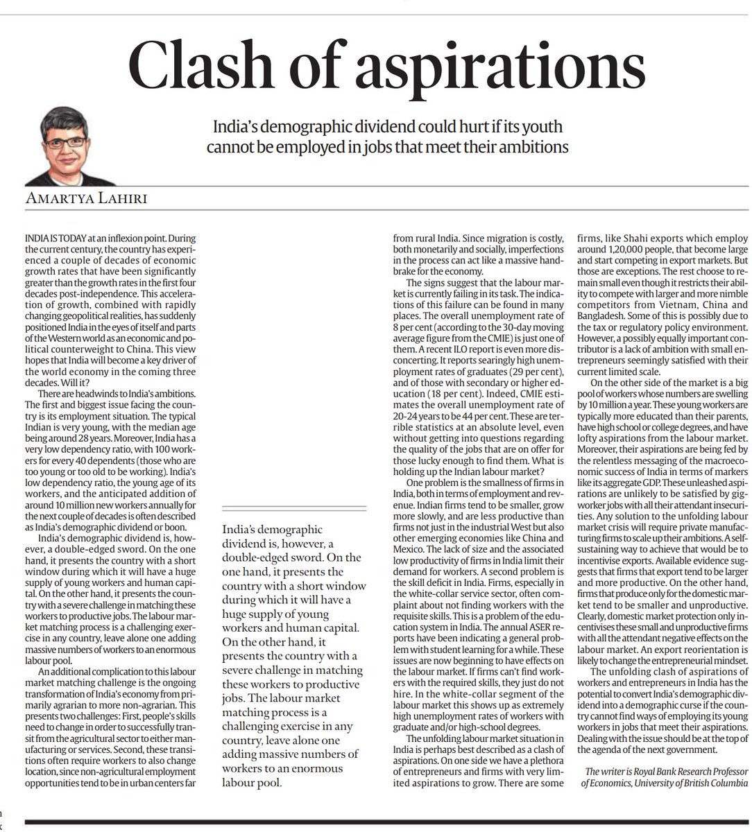 India's labor market is in trouble. In this Indian Express article I discuss some of the issues including the role of aspirations.