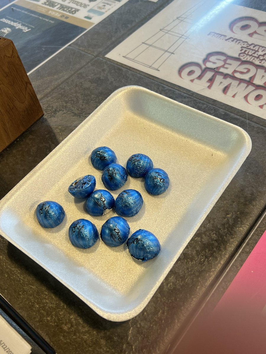 My mother leaves this little dish with Dove chocolates on the counter for customers. We literally just had a guy walk in, ask what they were, and then pop one in his mouth and eat it, wrapper and all, completely unfazed. This fucking day, man