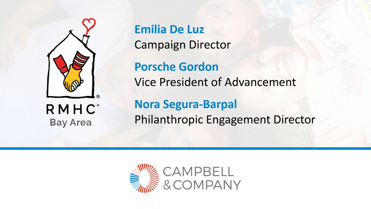Campbell & Company is proud to announce the placement of THREE new leaders to the Ronald McDonald House Charities Bay Area team! 🎉 🎉 🎉

We look forward to the amazing work this team will accomplish! #ExecutiveSearch #RMHC #YourMissionOurPassion