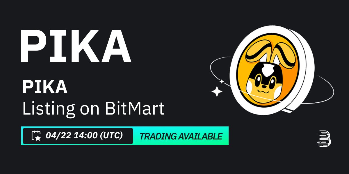 BitMartExchange's tweet photo. #BitMart will list Pikamoon (PIKA) @PikaMoonCoin on our digital assets platform on April 22, 2024 🤩

💰Trading pair: $PIKA/USDT
💎Deposit: 04/20/2024 2:00 PM (UTC)
💎Trading: 04/22/2024 2:00 PM (UTC)

Learn more: https://t.co/gb4sHCTGd2 https://t.co/jqrLkIpeSI