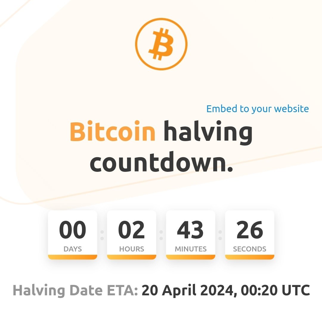 HumayunMHA's tweet photo. #Bitcoin #Halving in just 3 hours 😍🤩
Bitcoin event after every aprox 4 years ⚡ https://t.co/NpE42dSL71