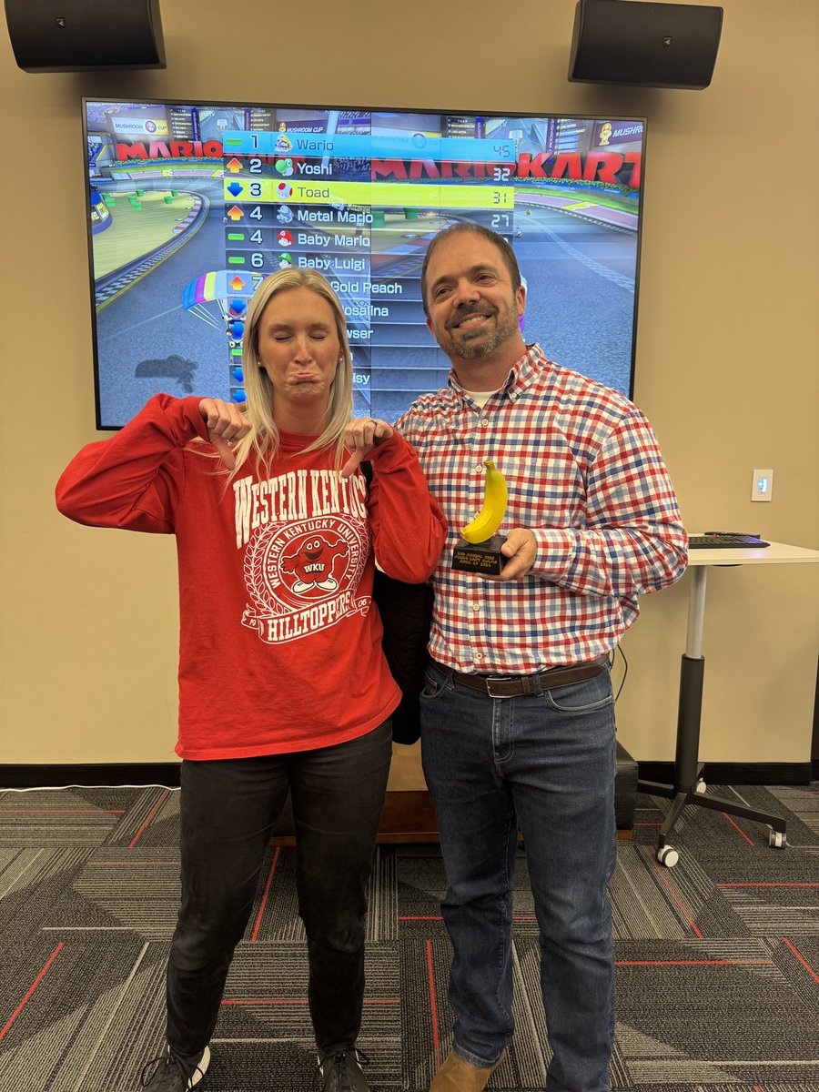 The second annual CEBS Mario Kart tournament was held this afternoon! Wes Cottongim from WKU School of Leadership & Professional Studies is our winner, narrowly beating out Brooke Royalty from WKU School of Teacher Education in the final round!