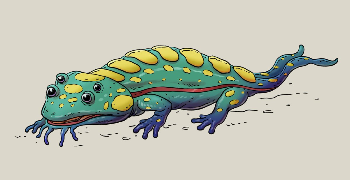 Not sure if this salamander could work on the world of Altamira, I discovered the Yanamari Highlands encyclopedia too late.

Anyway, let's share this small guy! #refugium2024