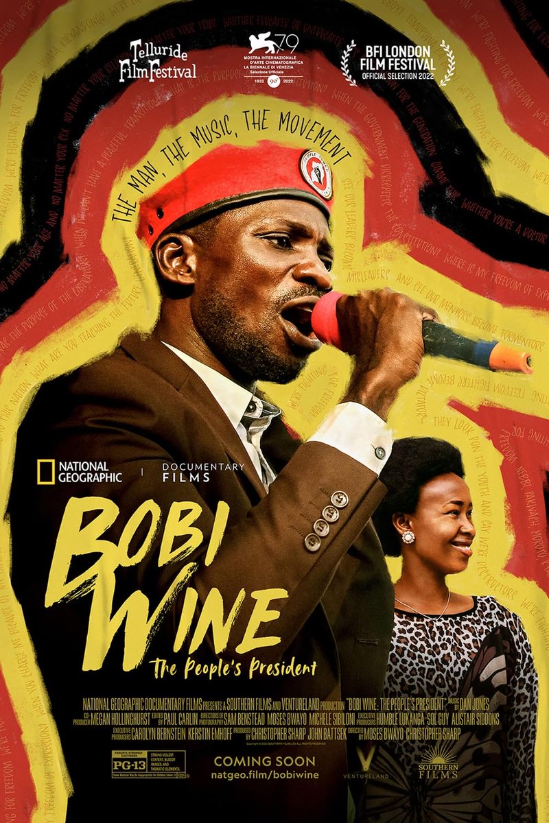 #BobiWine: The People's President, previously titled Bobi Wine: Ghetto President, is a 2022 Ugandan-British-American #documentaryFilm written and directed by Christopher Sharp and Moses Bwayo.