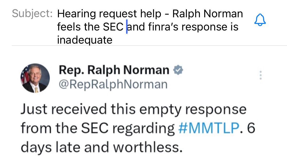 Agreed.

Help the US economy by scheduling a hearing for #mmtlp

Hard-working Americans will pay taxes and spend it in the USA vs. HF’s that funnel the $ offshore.

Read what @RepRalphNorman thinks about the worthless response by the SEC. Further action is needed.