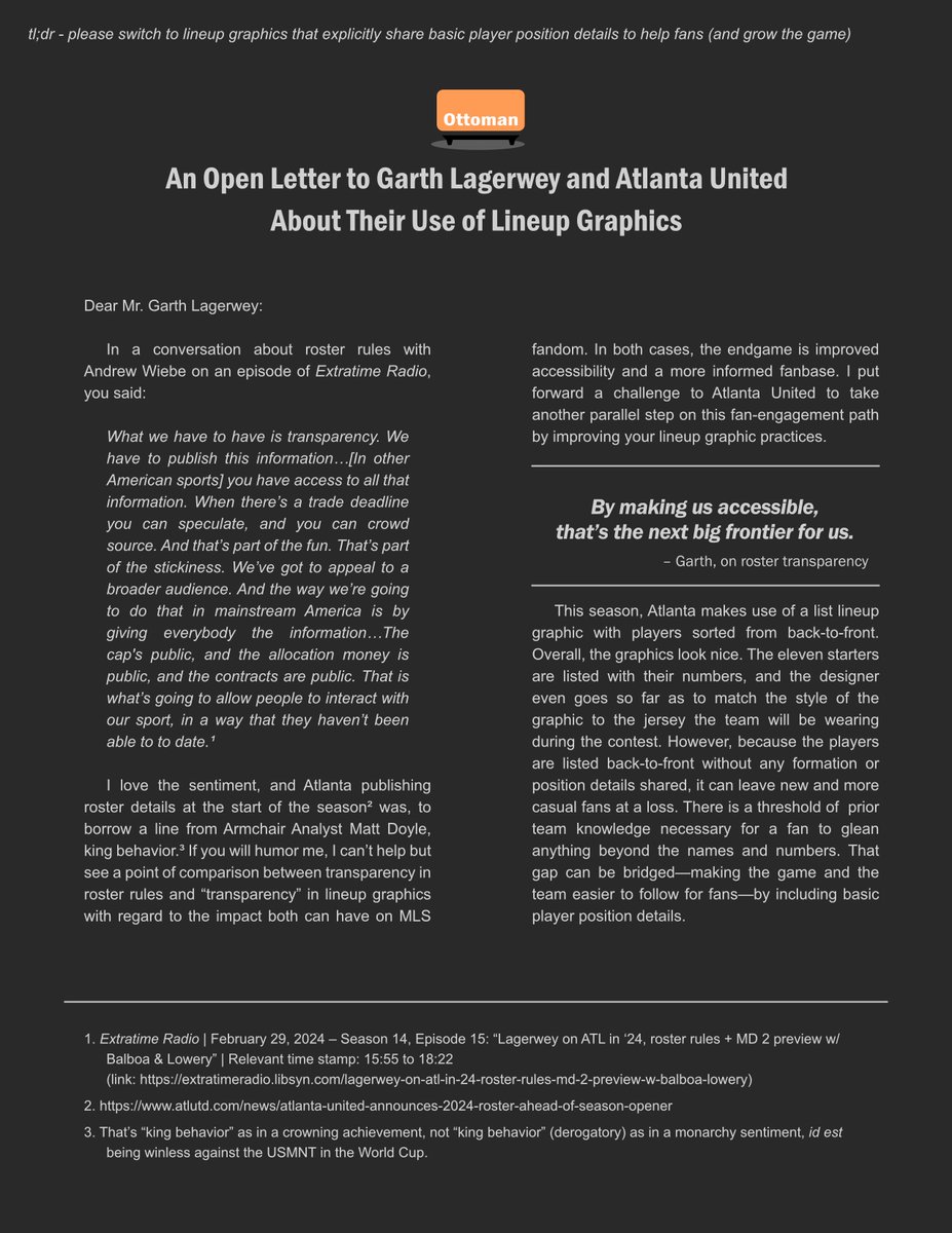 DoyleStepOnMe's tweet photo. wrote a letter to Garth and @ATLUTD about their lineup graphics

#ATLUTD | #MLS | #LineupGraphics https://t.co/8T1Jm9aNE4
