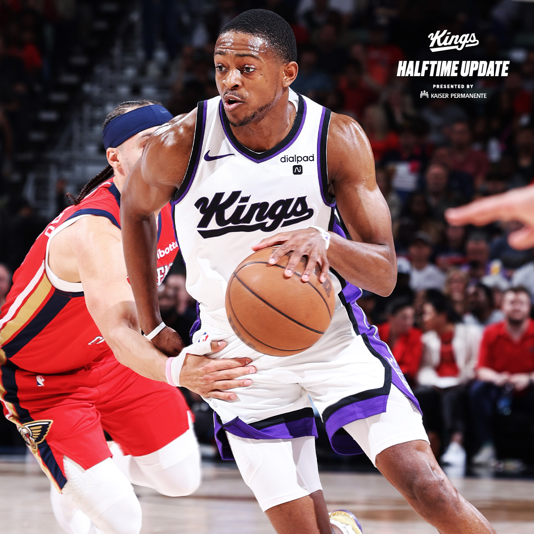 Kings trail at the break, 54-45. 👑 De’Aaron Fox: 18 PTS, 2 STL 👑 Domantas Sabonis: 10 PTS, 4 AST 👑 Harrison Barnes: 9 PTS, 3 REB Halftime Update presented by @kpthrive