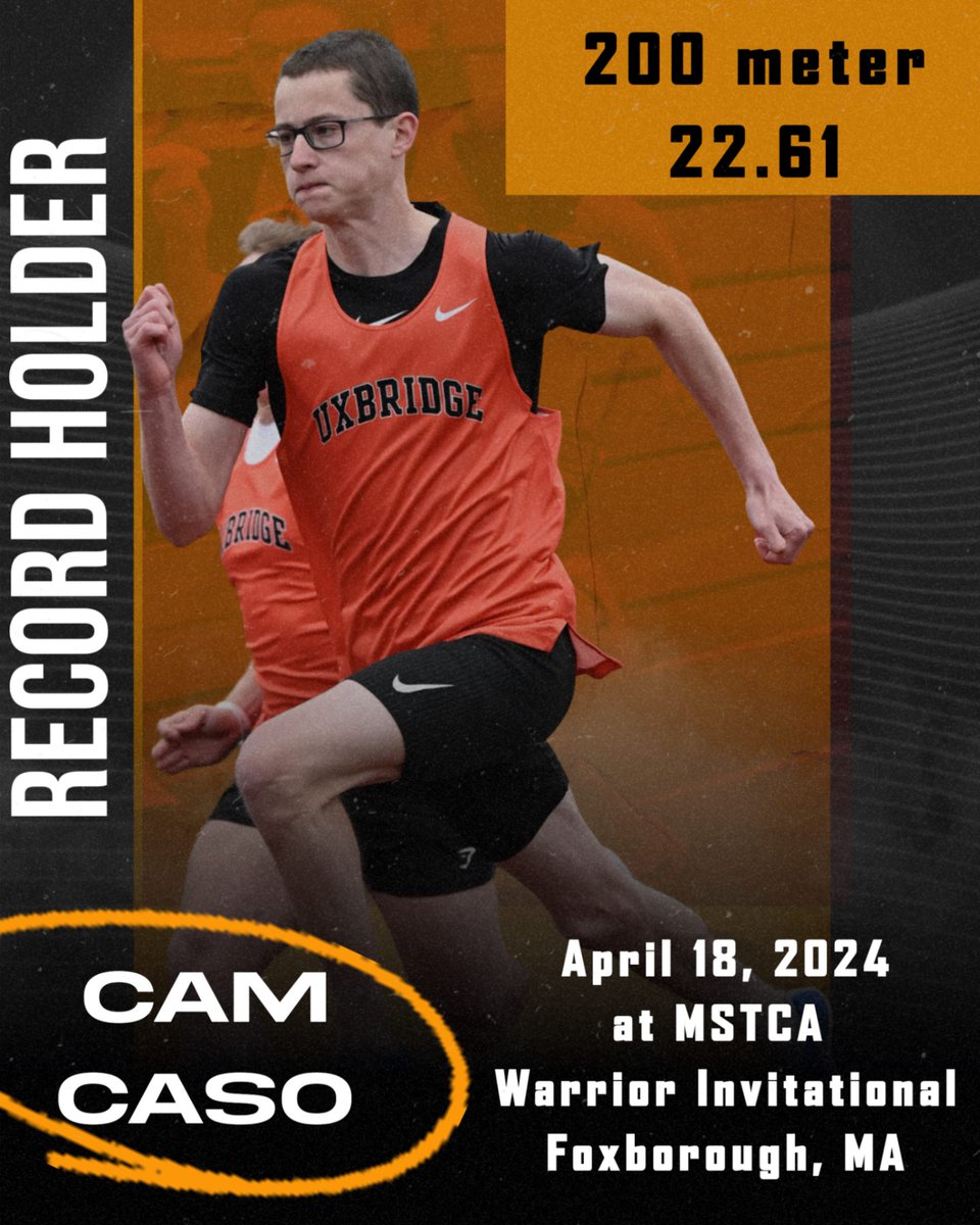 RECORD ALERT! <a href="/Cameron_Caso/">Cameron.Caso</a> has another UHS record! Caso ran a 22.61 in the 200 meter to break Jerry Drane's record that has stood since 2012. This is Caso's 3rd school record this year after breaking the indoor 300m &amp; Long jump records this winter. Congrats Cam!